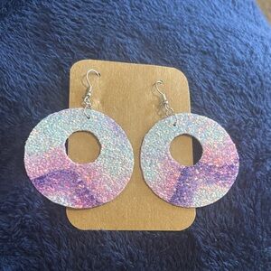 Glittery Purple and Silver Hoop Earrings